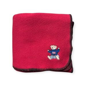 Vintage Ralph Lauren Fleece Blanket / Throw w/Embroidered Teddy Bear, 48” x 75”